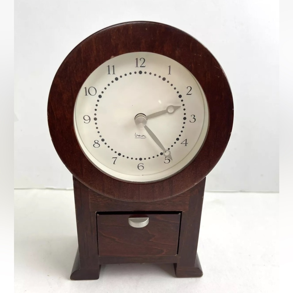 Rare Vintage MICHAEL GRAVES Wooden Desk Mantel Clock with DRAWER 7.5”H TESTED